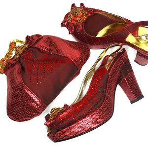 BURGUNDY CHUNKY HEEL S&B SET